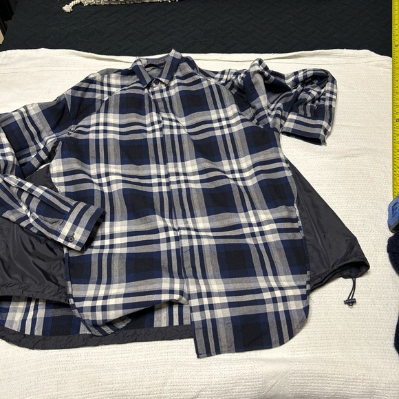 Juun.j Men's L/XL Blue Plaid Shirt Nylon Side Cinches Unique Street Tailoring - Picture 12 of 12